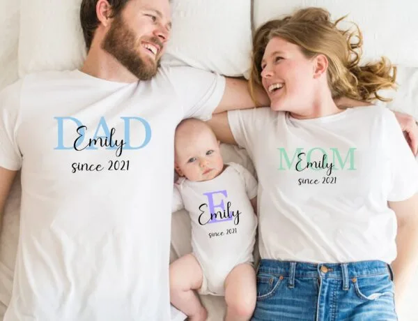 Familien Outfit Passendes Set Mama Papa und Baby Outfit Familien T-Shirt Sets MOM T-Shirt DAD T-Shirt und Baby Body Kind Tshirt Partnerlook