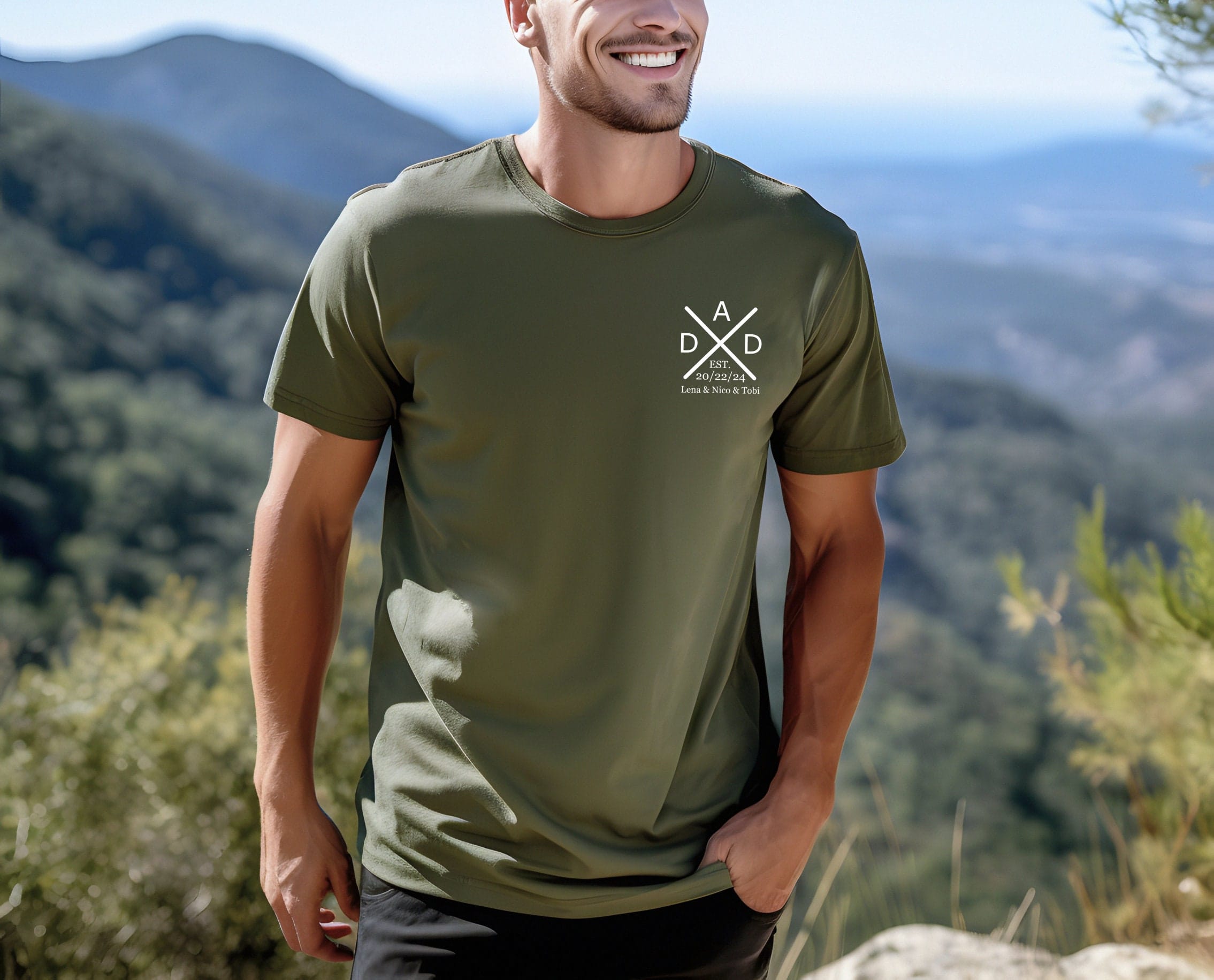 Zeitlose Vaterschaft:Personalisiertes Vater Shirt.T-Shirt mit dem Namen und Geburtsjahr des Kindes.Papa Geschenk.Papa Geschenkidee. – Bild 7