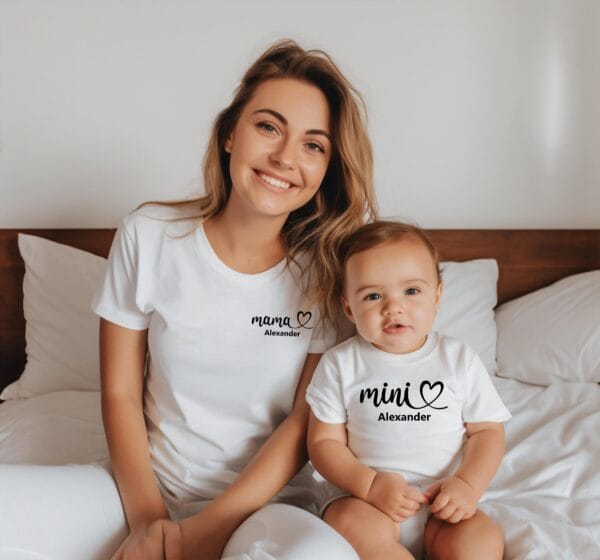Familien-Duo:Passende Mama und Kind Outfits.Muttert Tochter Outfit.Mama Sohn Partnerlook.Muttertagsgeschenk.Mama Baby Outfit. – Bild 3