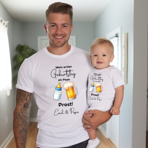 Erster Geburtstag als Papa:Matching Outfit.Partnerlook Vater und Baby.Geburtstag Geschenk Papa.Prost Papa.Happy Birthday Geschenkidee. – Bild 4