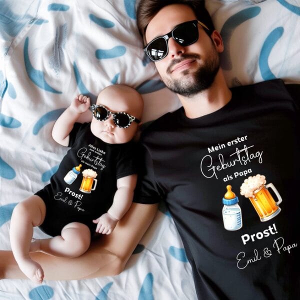 Erster Geburtstag als Papa:Matching Outfit.Partnerlook Vater und Baby.Geburtstag Geschenk Papa.Prost Papa.Happy Birthday Geschenkidee. – Bild 3
