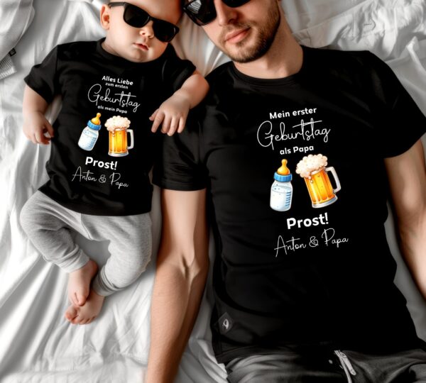 Erster Geburtstag als Papa:Matching Outfit.Partnerlook Vater und Baby.Geburtstag Geschenk Papa.Prost Papa.Happy Birthday Geschenkidee.