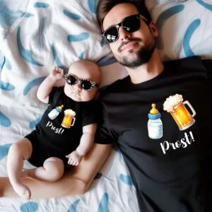 Prost Papa!Partnerlook Papa und Baby.Famillien Outfit.Passendes Set.Vater Kind Geschenk.Familienoutfit Witzig Geschenke.BabyBody Bodysuit.