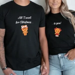 Weihnachtsliebe:Passende Paar Shirts.All i want for Christmas is you T-Shirts.Weihnachtsgeschenk für Paare.Passendes Set zu Weihnachten.