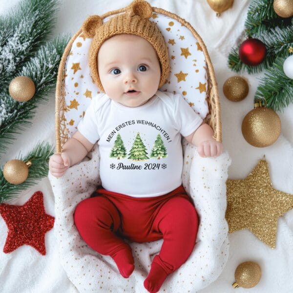 Mein Erstes Weihnachten Personalisiertes Baby Body-Erstes Weihnachts Outfit.Individuelles Weihnachtsoutfit.Baby Geschenk.Strampler Bodysuit. – Bild 2