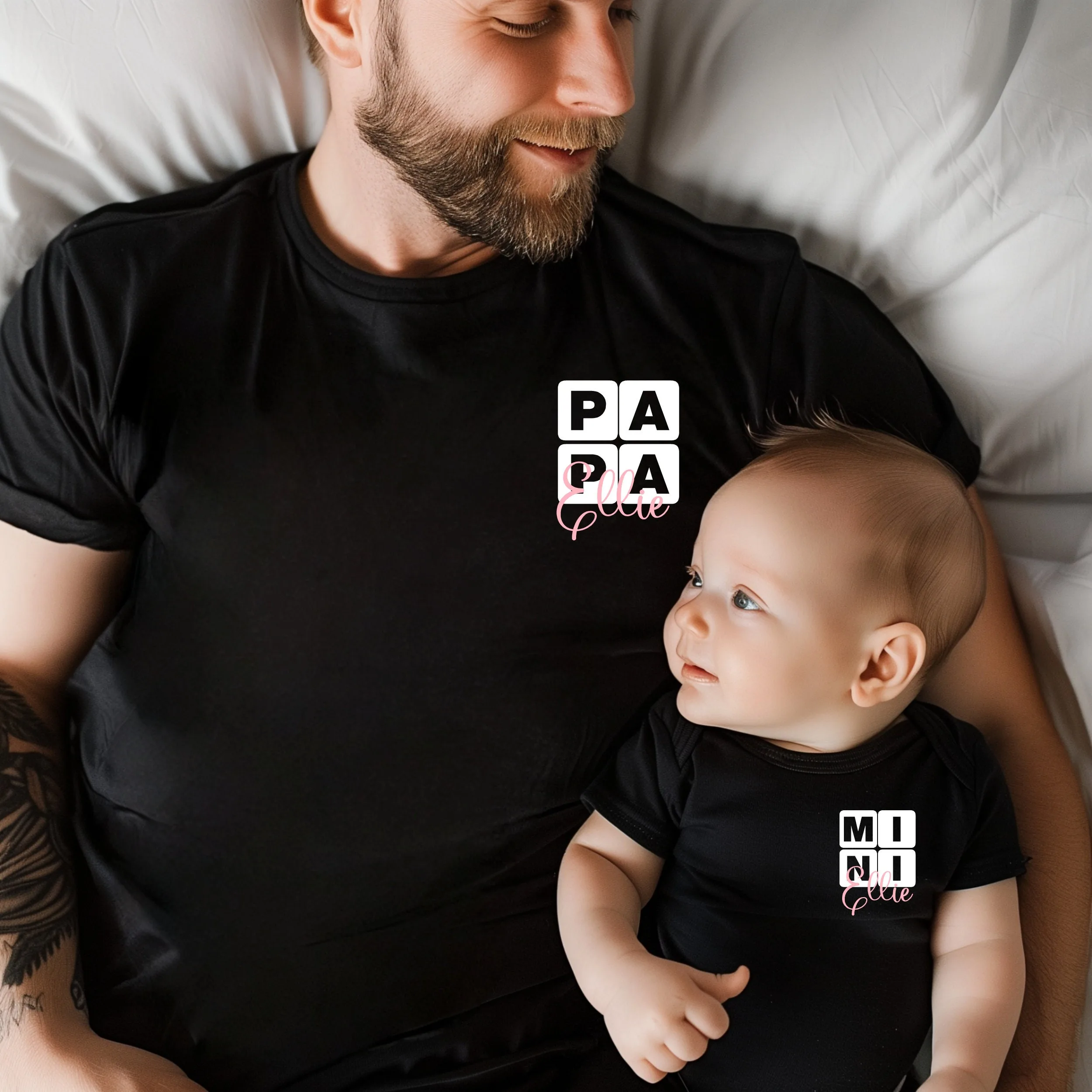 Familienmode:Papa & Baby, Mama,Mini Set.Personalisierte Familien T-Shirts mit Namen.Passendes Set.Geburstag Geschenkidee.Gechenk zur Geburt. – Bild 4