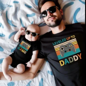 Leveled Up to Daddy & Player 2 Passende Gamer Outfits.Partnerlok Vater und Baby.Geschenk für Neugeborene.Geschenk für den neuen Papa.
