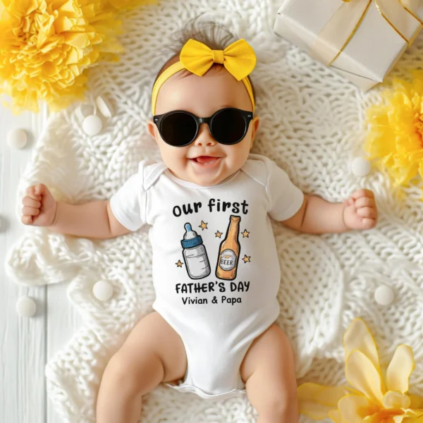 Erstes Vatertags Set personalisiert–Vater & Baby Partnerlook mit Name und Wunschtext.Personalisierte Geschenk Idee–Vater und Baby Outfit. – Bild 6
