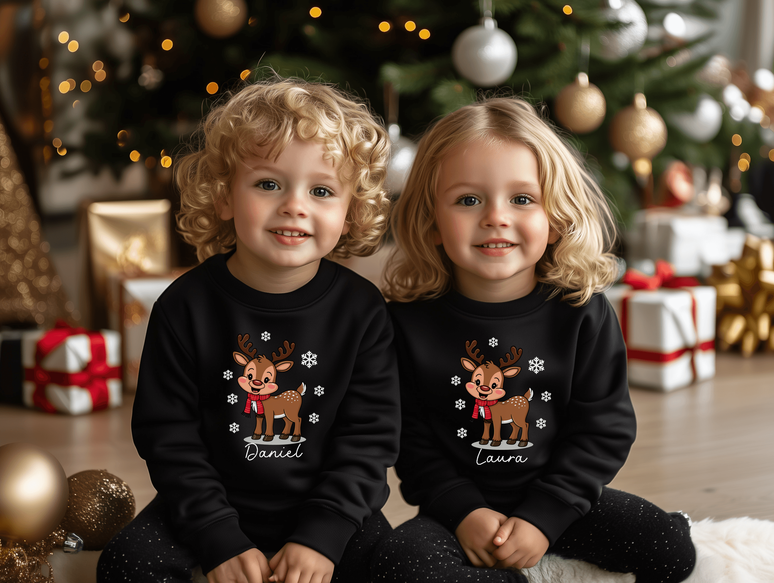 Familien Weihnachts Sweatshirt Rot mit Rentier – personalisiert mit Namen: Mama, Papa, Wunschname – Matching Family Xmas Pulli, Geschenk Set – Bild 10