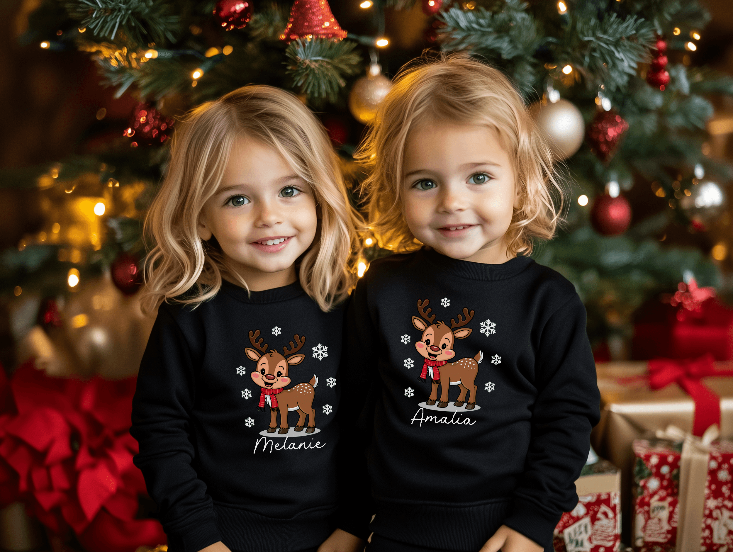 Familien Weihnachts Sweatshirt Rot mit Rentier – personalisiert mit Namen: Mama, Papa, Wunschname – Matching Family Xmas Pulli, Geschenk Set – Bild 11
