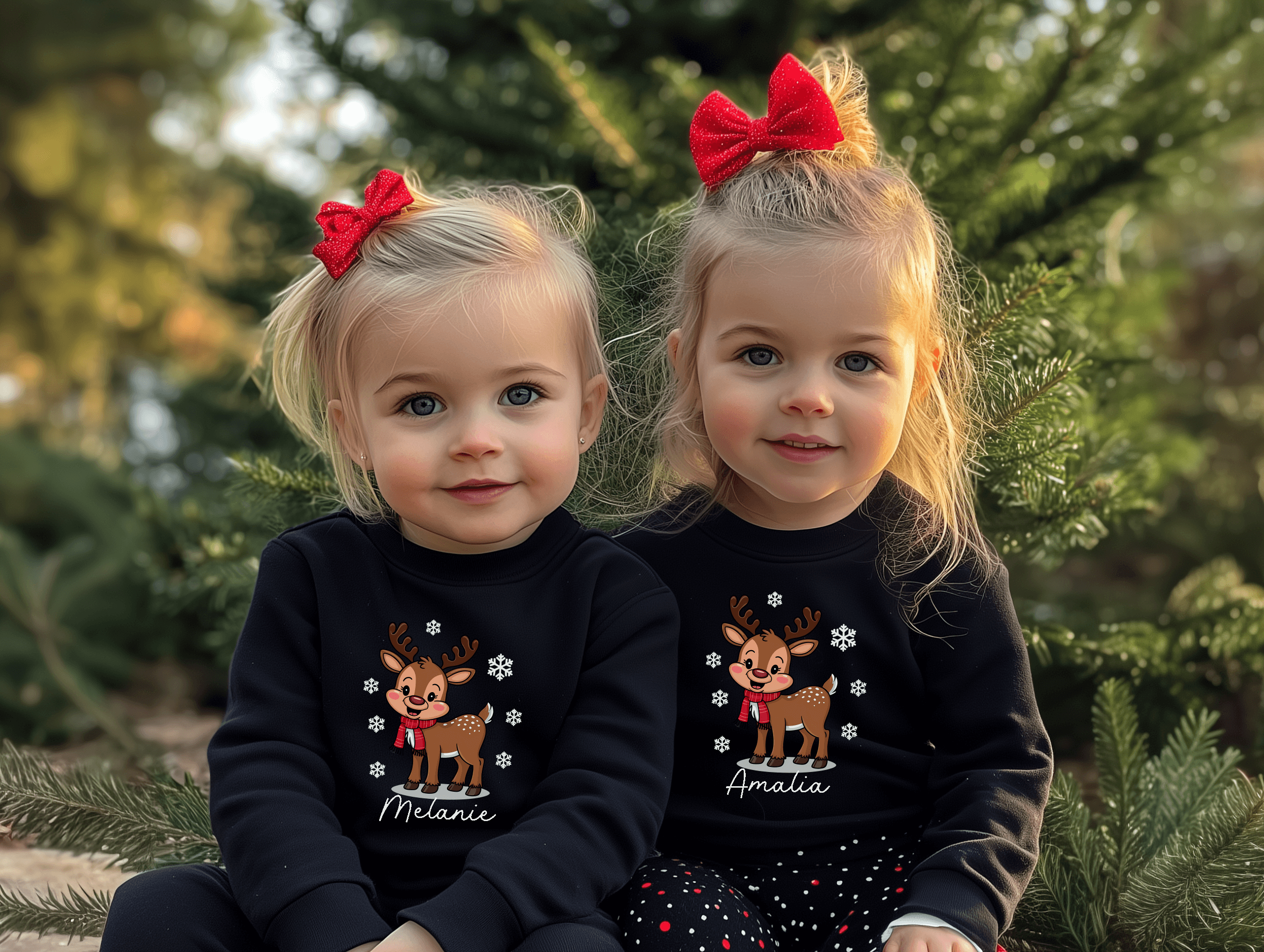 Familien Weihnachts Sweatshirt Rot mit Rentier – personalisiert mit Namen: Mama, Papa, Wunschname – Matching Family Xmas Pulli, Geschenk Set – Bild 8