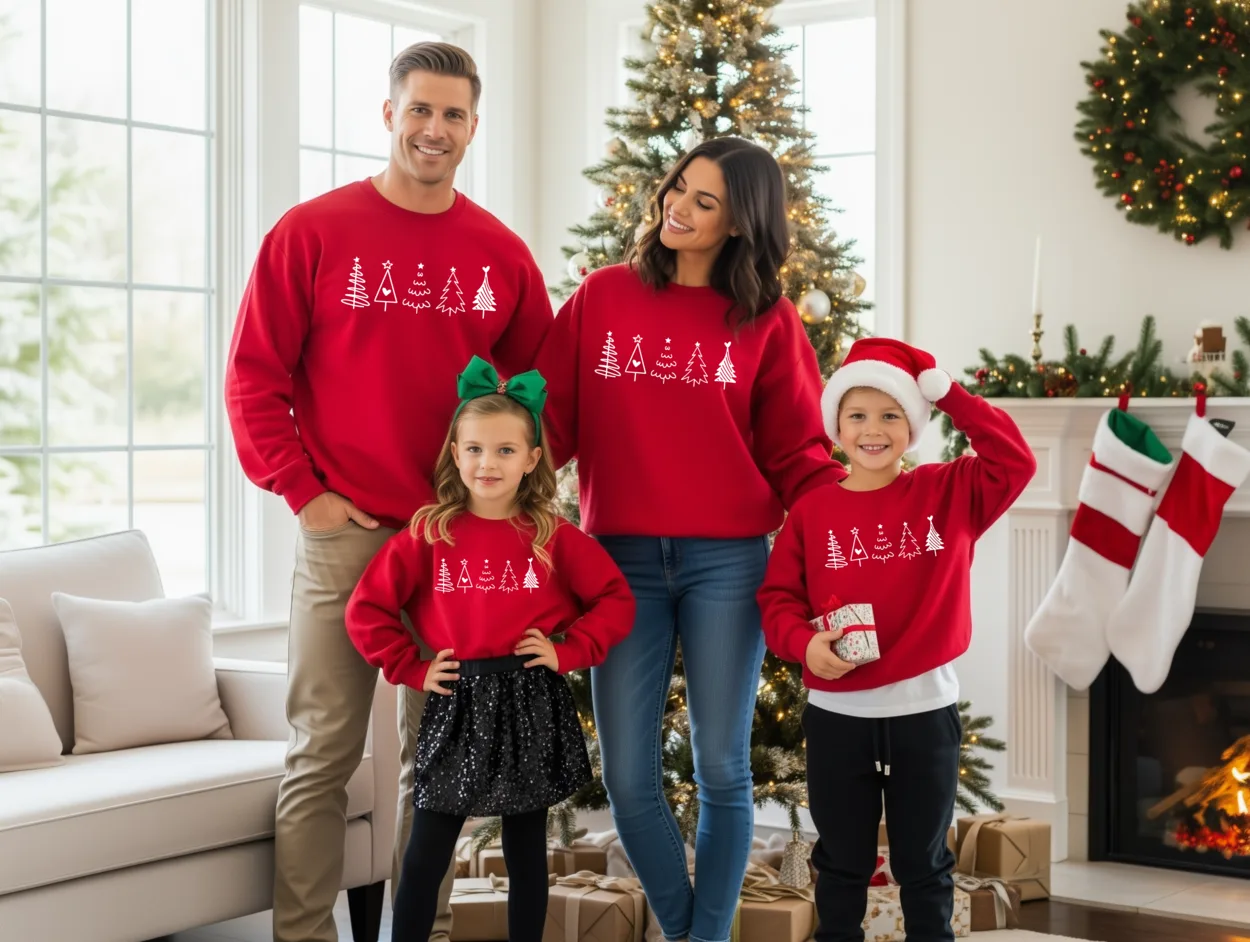 Festliche Familien Weihnachtspullover.Passende Weihnachtsoutfits für Geschwister.Familienpullover.Weihnachtsbaum Pullover.Weihnachtspulli. – Bild 2