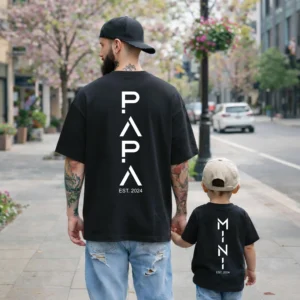 Papa Mini Shirt Set personalisiert mit Geburtsjahr, Vater Kind Partnerlook, Vatertag Geschenk.Papa Kind Matching Set.Geschenkidee Vatertag