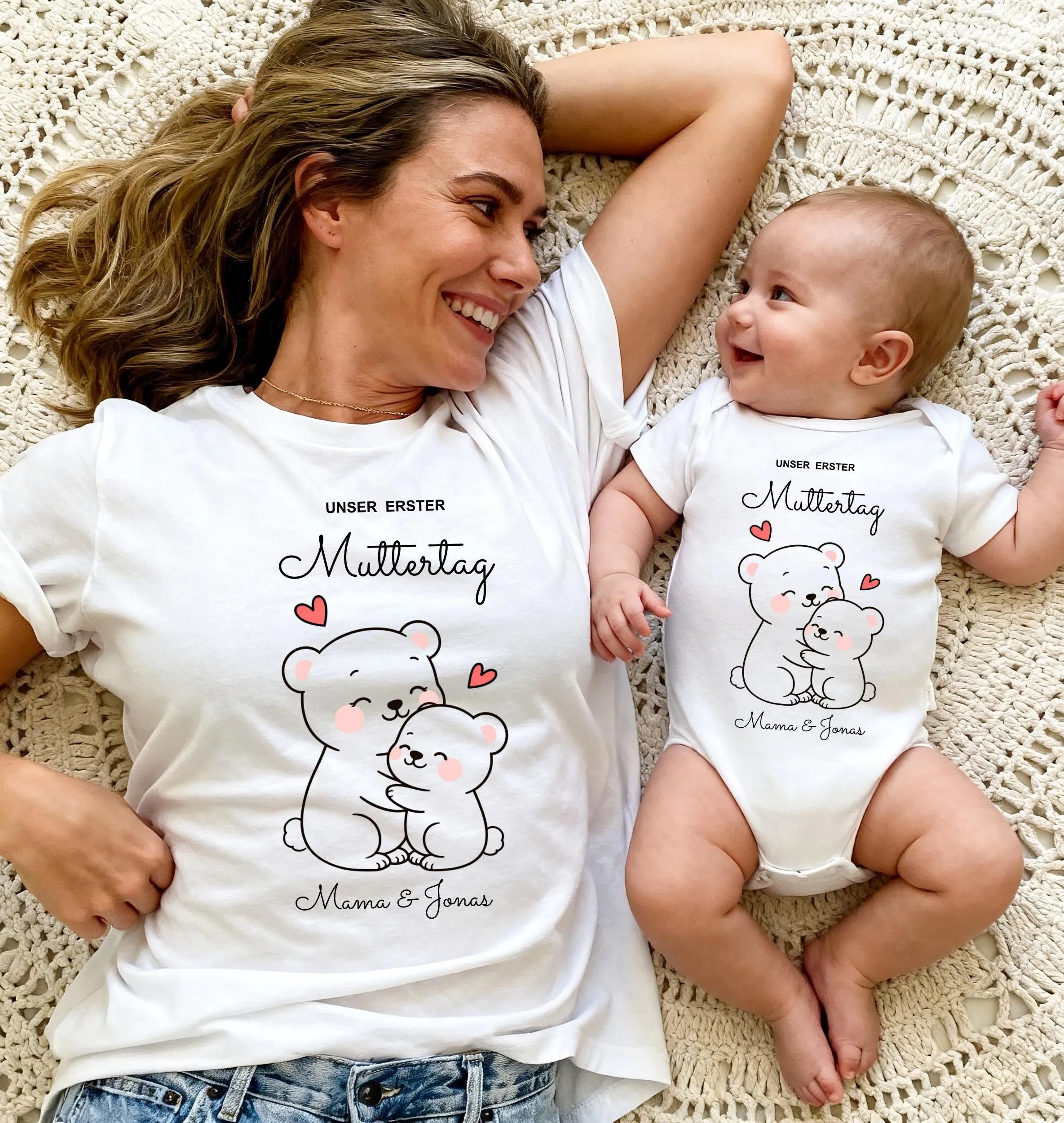 Personalisiertes Mama Baby Matching Set zum ersten Muttertag,Geschenk für frischgebackene Mama und Baby Outfit Muttertagsgeschenk