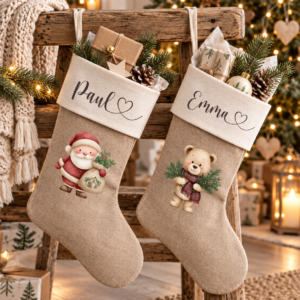 Weihnachtsstrumpf personalisiert mit Name, Nikolausstiefel aus Jute, Weihnachtsstrumpf Kinder, Nikolaus Geschenk, Weihnachtsdeko