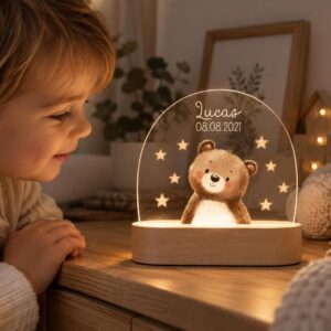 Personalisierte LED Nachtlampe Babyzimmer Waldtiere mit Namen, nachhaltiges Acryl Nachtlicht, Geschenk zur Geburt & Taufe.Weihnachtsgeschenk