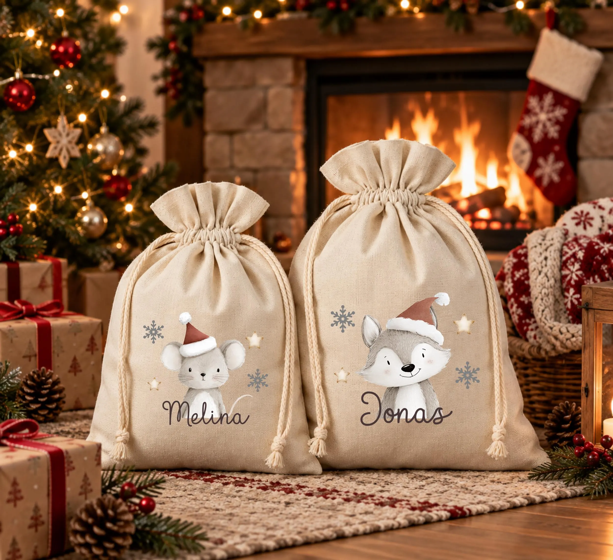Personalisierter Weihnachtssack mit Name – Geschenkesack Kinder mit Waldtieren – Nikolaussack Weihnachten – Weihnachtsgeschenk Kinder – Bild 7