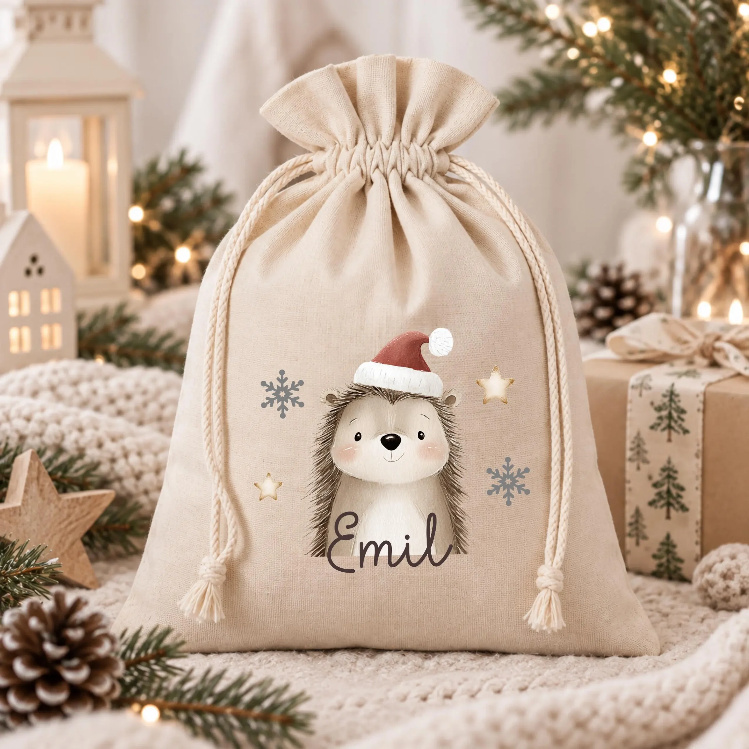 Personalisierter Weihnachtssack mit Name – Geschenkesack Kinder mit Waldtieren – Nikolaussack Weihnachten – Weihnachtsgeschenk Kinder – Bild 12