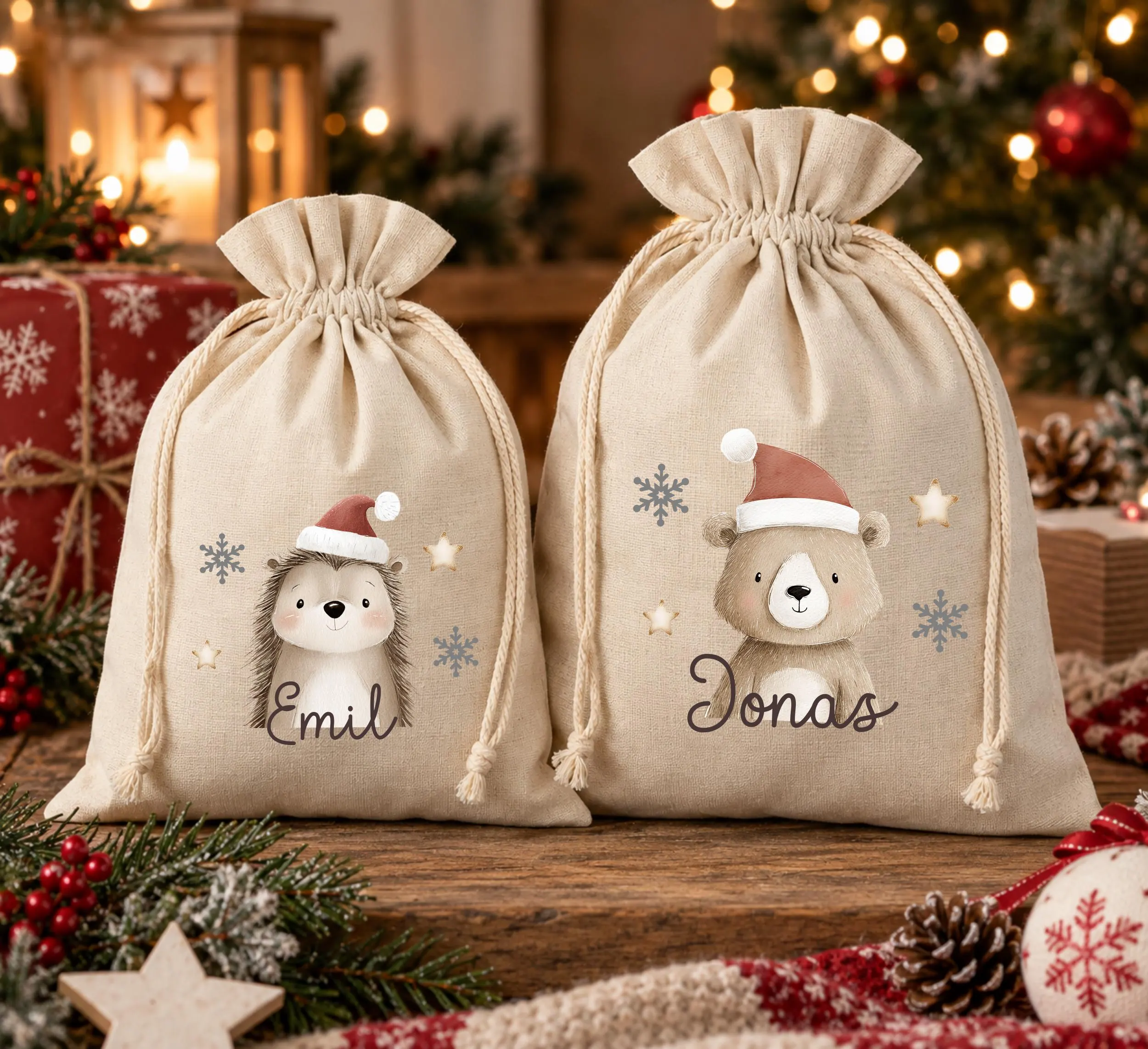 Personalisierter Weihnachtssack mit Name – Geschenkesack Kinder mit Waldtieren – Nikolaussack Weihnachten – Weihnachtsgeschenk Kinder – Bild 2