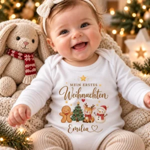 Babybody Mein erstes Weihnachten personalisiert,Weihnachtsbody mit Name,Baby Geschenk Weihnachten, Christmas Body zur ersten Weihnachten