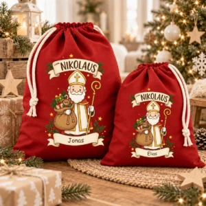 Nikolaussack personalisiert mit Namen | Nikolausbeutel Kinder | Weihnachtsbeutel Baumwolle oder Leinen | Geschenkbeutel