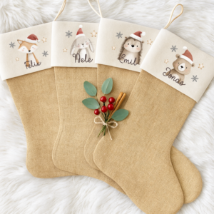 Kinder Weihnachtsstrumpf personalisiert mit Namen – süße Weihnachtstiere – Nikolausstiefel – perfekte Geschenkidee zu Nikolaus & Weihnachten