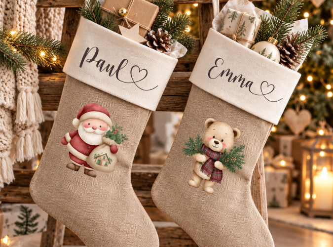 Personalized Christmas Stockings in Cozy Rustic Charm